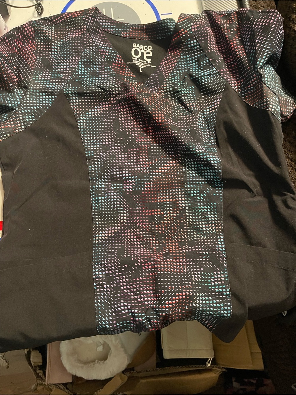 Barco Uniforms Black Multicolor V-Neck Scrub Top